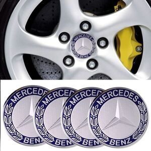 Mercedes Benz wheel center logo caps set of 4 blue & silver NWT